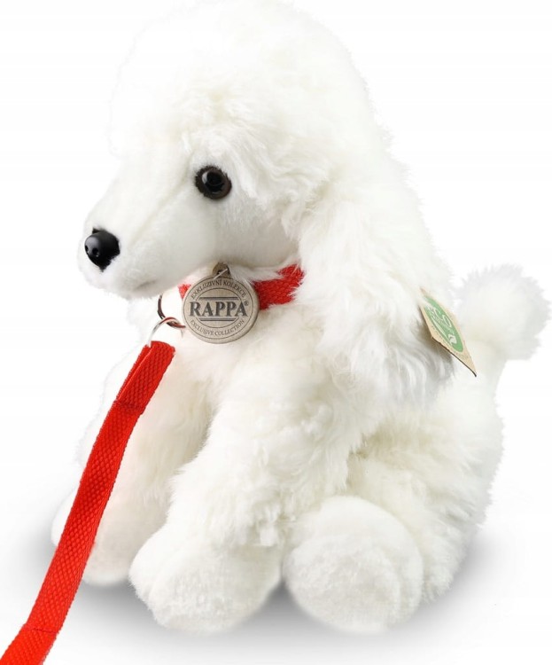 alt="Maskotka pies pudel biały 28 cm"