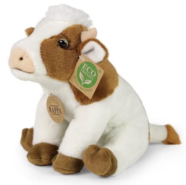 alt="Maskotka krówka Rappa – ekologiczny pluszak z czarnymi łatkami"