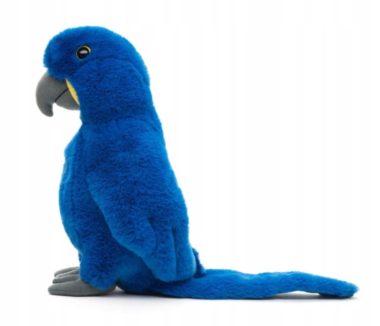 alt="Niebieska papuga pluszowa 25 cm – ekologiczny pluszak z ogonem 29 cm"