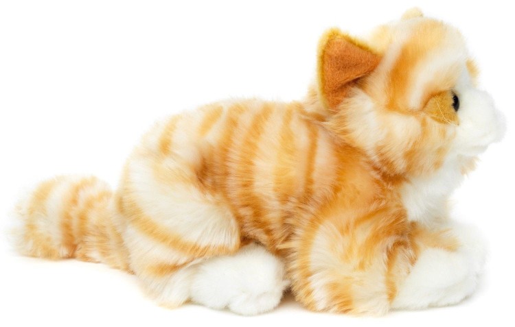alt="Kot pręgowany biało-brązowy Eco Friendly Uni-Toys 20 cm – miękka maskotka dla dzieci"