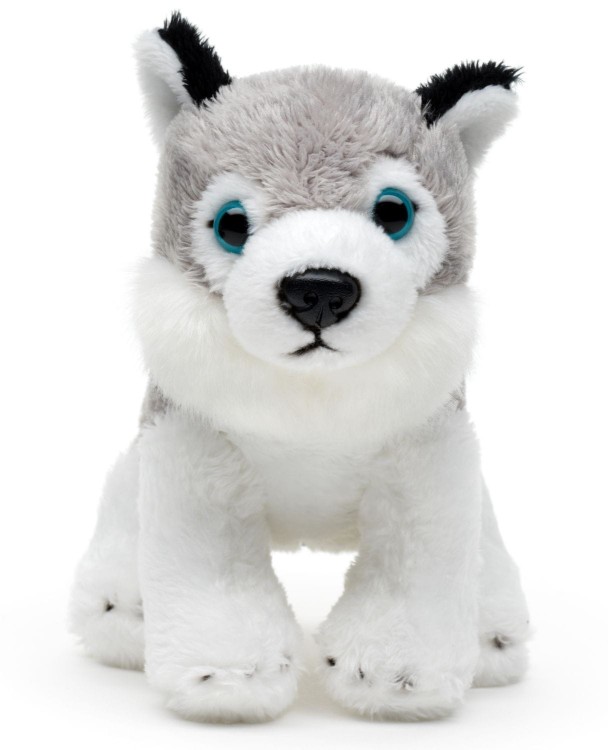 alt="Husky siedzący Eco Friendly Uni-Toys 13 cm – miękka maskotka dla dzieci"