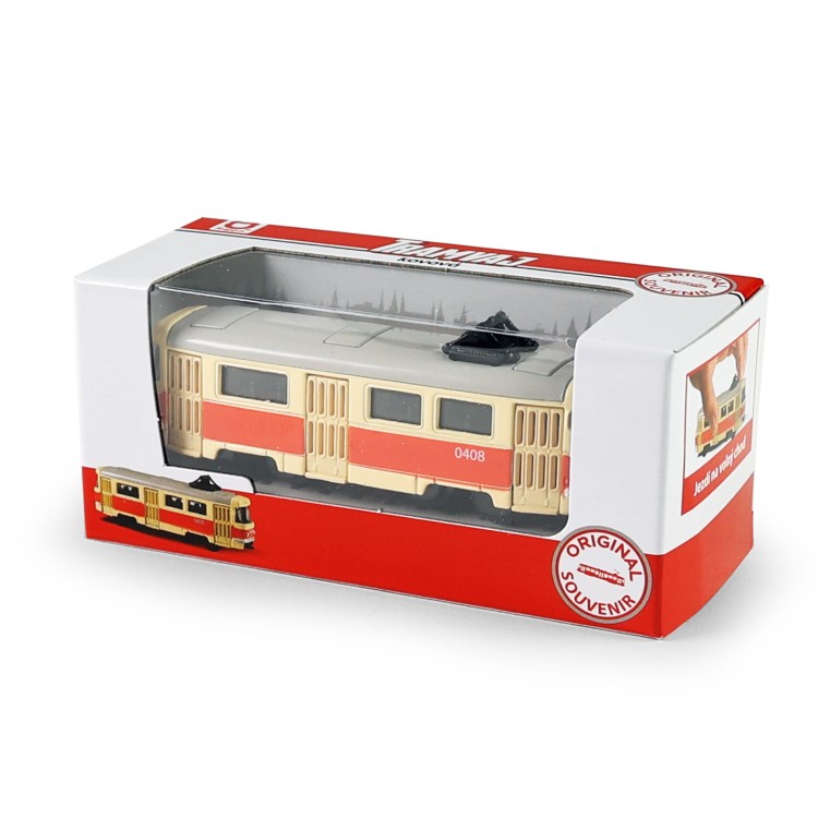 alt="mały model tramwaju czeskiego 8,5 cm"