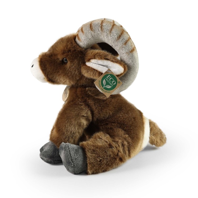 alt="Brązowa owca bighorn 28 cm – ekologiczny pluszak"