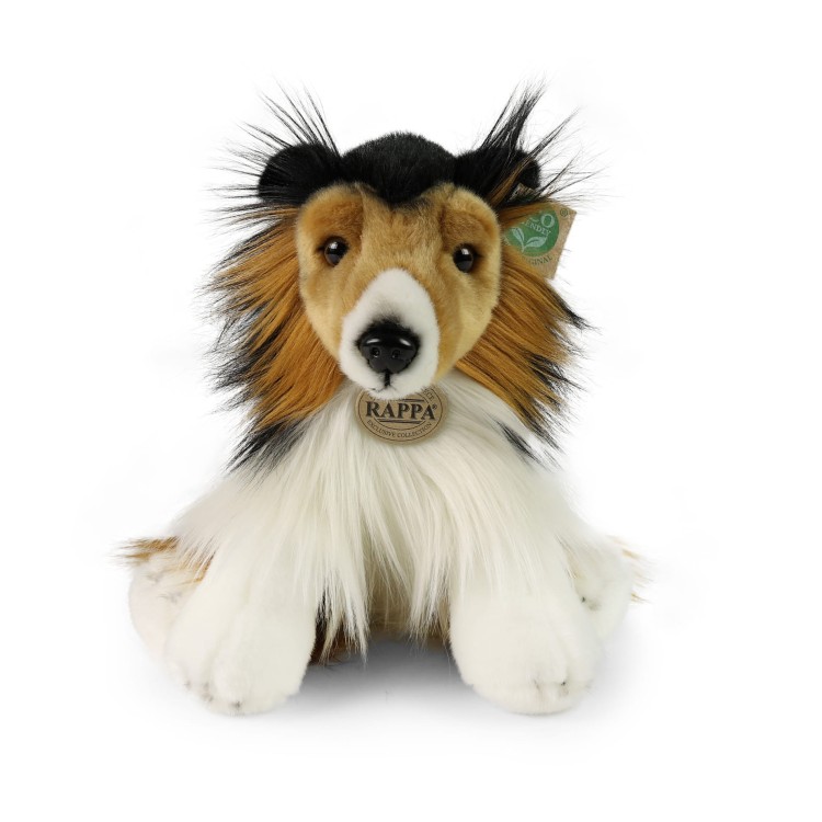 alt="Maskotka collie 28 cm – ekologiczny pluszak z szorstkim futerkiem"