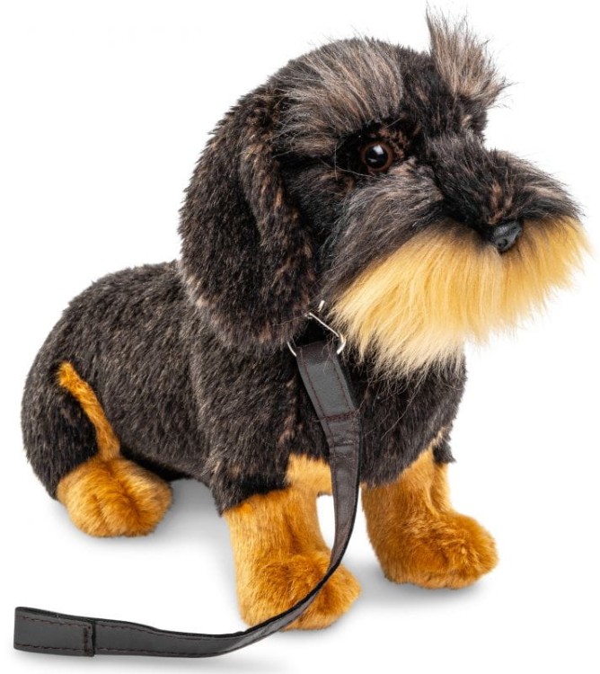 Pluszowy jamnik ze smyczą Uni-Toys – ekologiczna maskotka o naturalnym wyglądzie