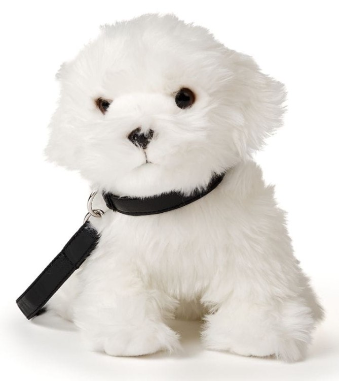 Pluszak maltańczyk ze smyczą Uni-Toys 23 cm – realistyczna maskotka