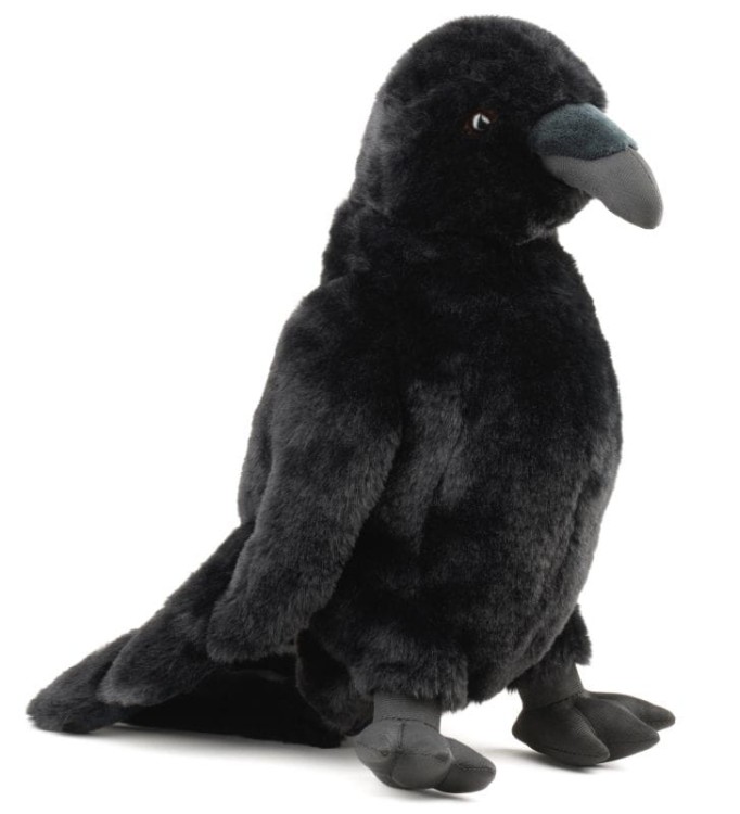 alt="Pacynka kruk 20–31 cm – maskotka z obracaną głową"