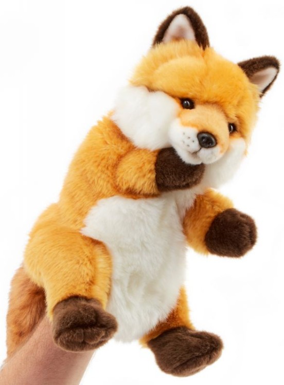 alt="Rudy lis pacynka 28 cm – ekologiczny pluszak do teatrzyku"