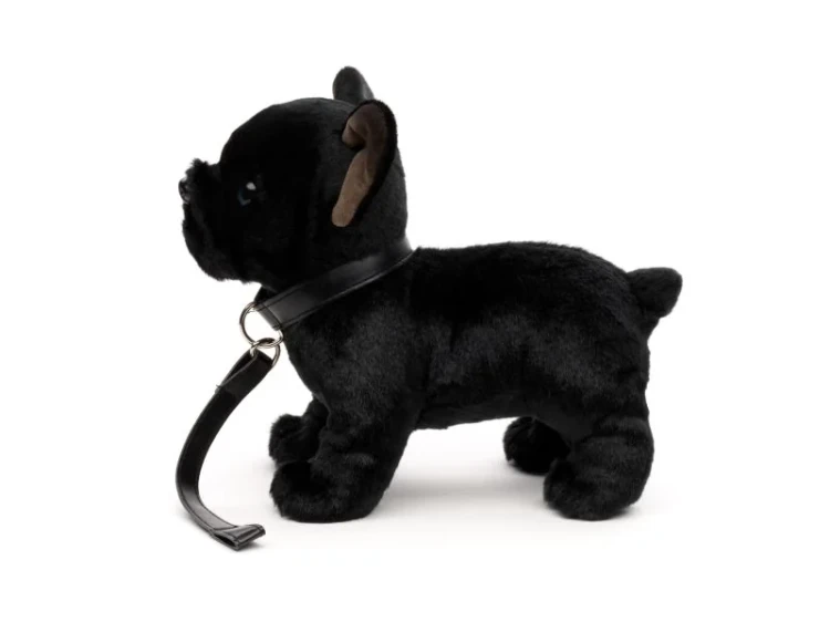 Pluszowy buldog francuski czarny ze smyczą – realistyczna maskotka
