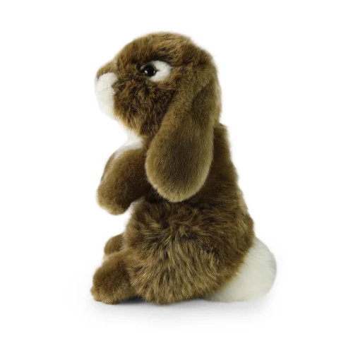 Pluszowy królik z długimi uszami – realistyczna maskotka, ujęcie boczne