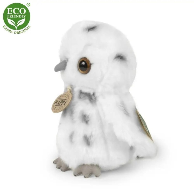 alt="Pluszak sowa Rappa – śnieżnobiała ekologiczna maskotka z realistycznym wyglądem"