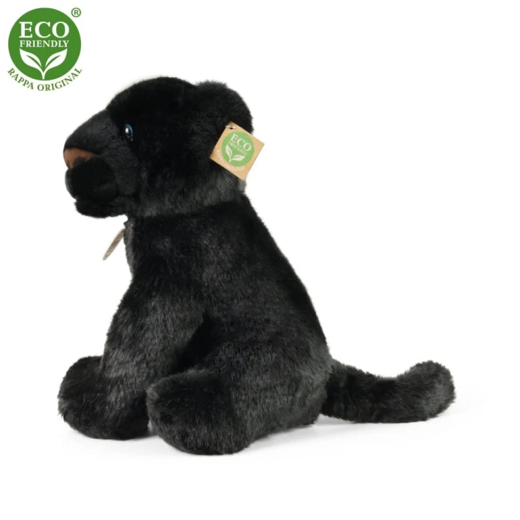 alt="Pluszowa pantera Rappa Friendly, zdjęcie z boku – ekologiczna maskotka z certyfikatem CE"