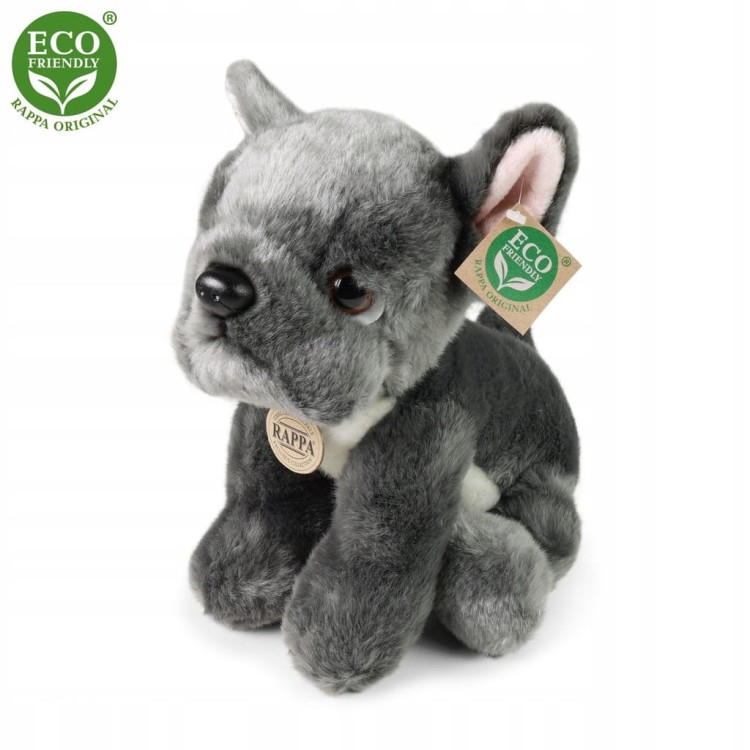 alt="Pluszak buldog Rappa Eco Friendly – szara ekologiczna maskotka z certyfikatem CE"