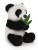 Czarnobiała panda maskotka trzymająca zielony liść