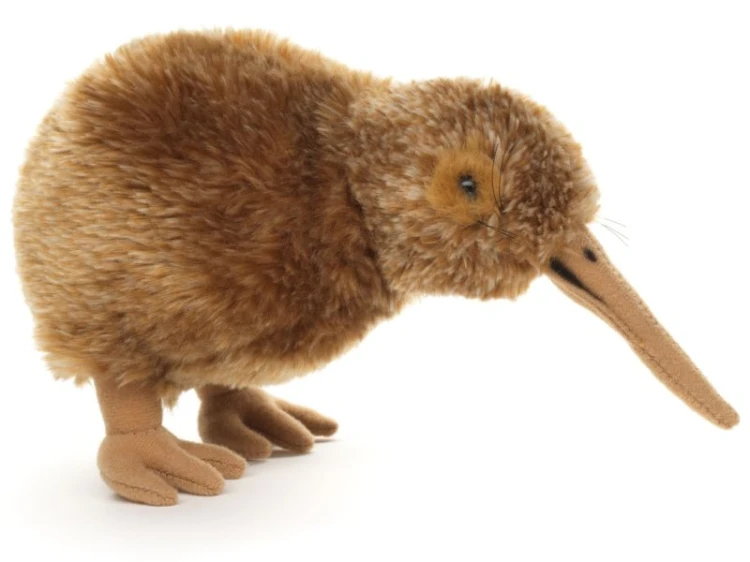 Brązowa maskotka kiwi z długim wąskim dziobem